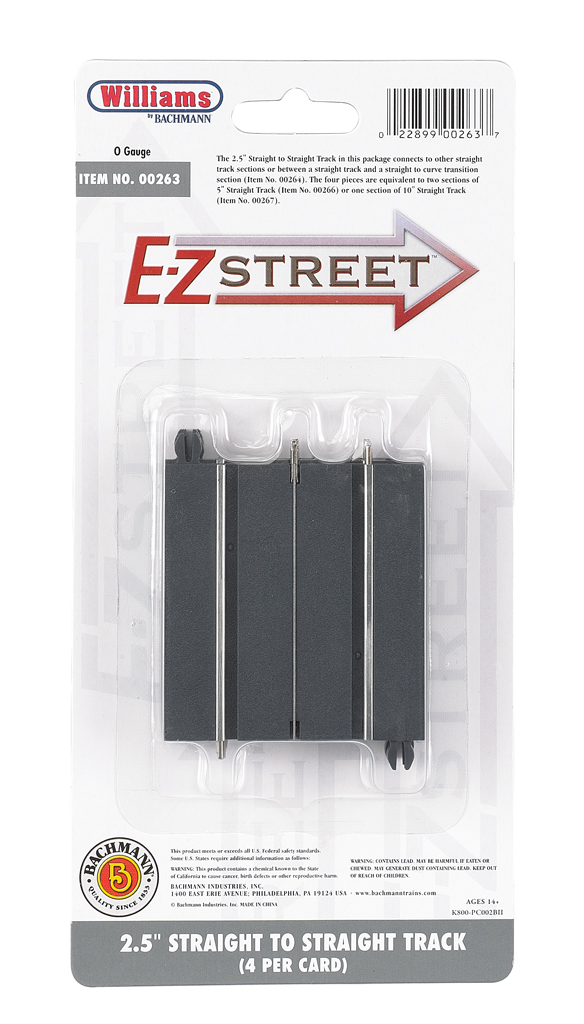 E-Z Street 2.5" Straight To Straight Track (4/Card) E-Z Street 2.5" Straight To Straight Track (4/Card)